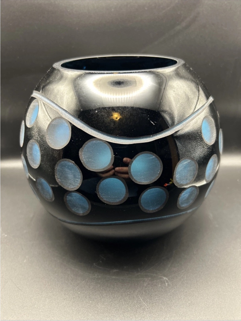 Art Glass Blue Dot Decorative Vase